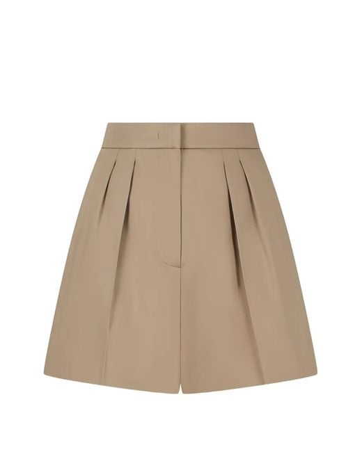 Max Mara Natural Pleated Logo-Embroidered Shorts