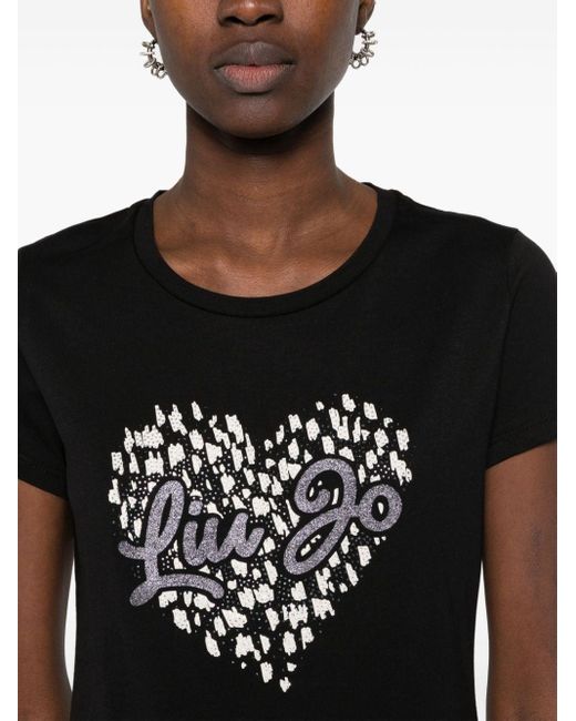 Liu Jo Black Rhinestone-embellished T-shirt