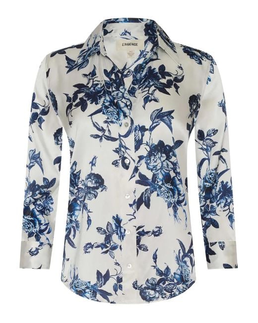 L'Agence Blouse Met Cropped Mouwen En Bloemenprint in het Blue