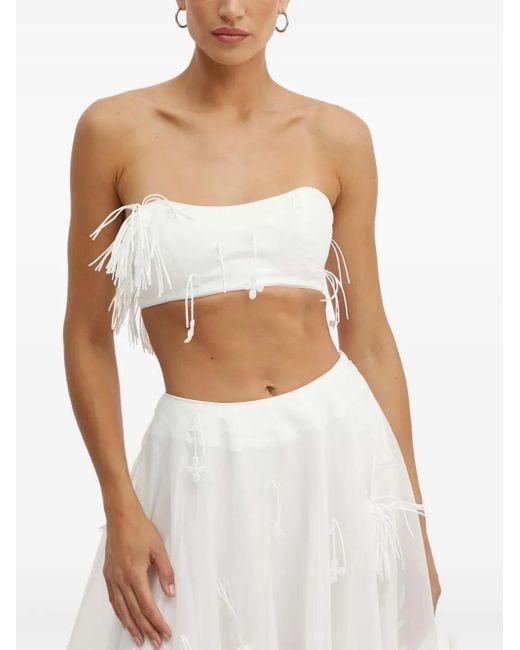 Falda midi con flecos Bardot de color White