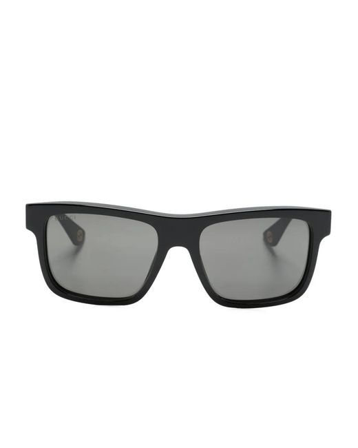 Gucci Gray Engraved-Logo Square-Frame Sunglasses for men