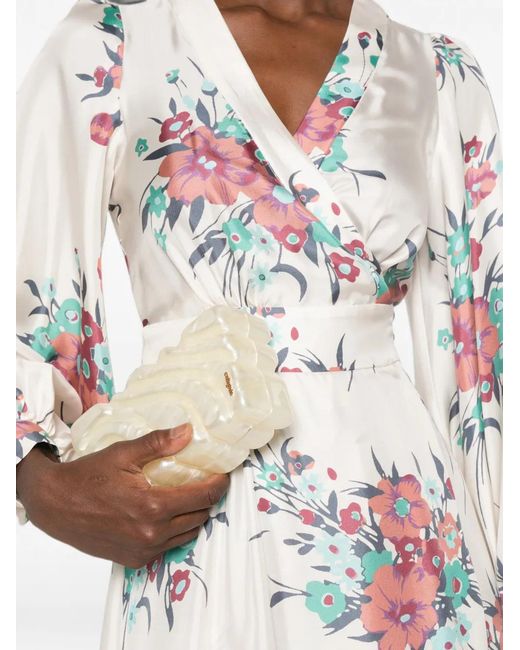 Raquel Diniz White Aurora Floral-Print Silk-Satin Maxi Dress