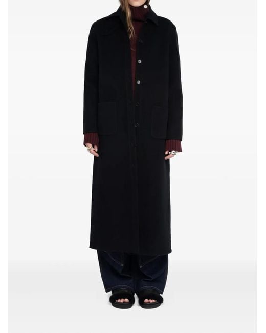 Zadig & Voltaire Black Patch-Pocket Single-Breasted Coat
