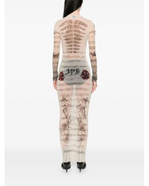 Jean Paul Gaultier White Tattoo Marinière Maxi Dress