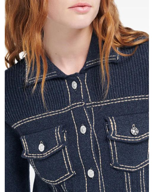 Barrie Blue Contrast-Stitch Knitted Jacket