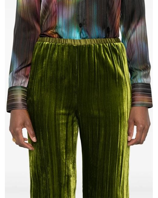 Forte Forte Green Elasticated-Waist Flared Velvet Trousers