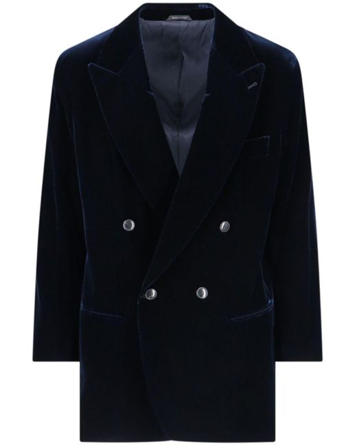 Giorgio Armani Blue Velvet-Finish Blazer for men