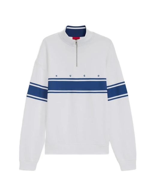 HUGO White Stripe-Detail Half-Zip Sweatshirt for men