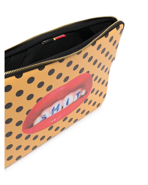 Seletti Orange Teeth Polka-Dot Print Laptop Case