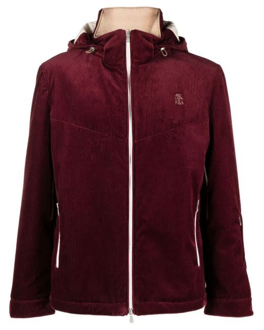 Brunello Cucinelli Logo-Embroidered Corduroy Hooded Jacket for men