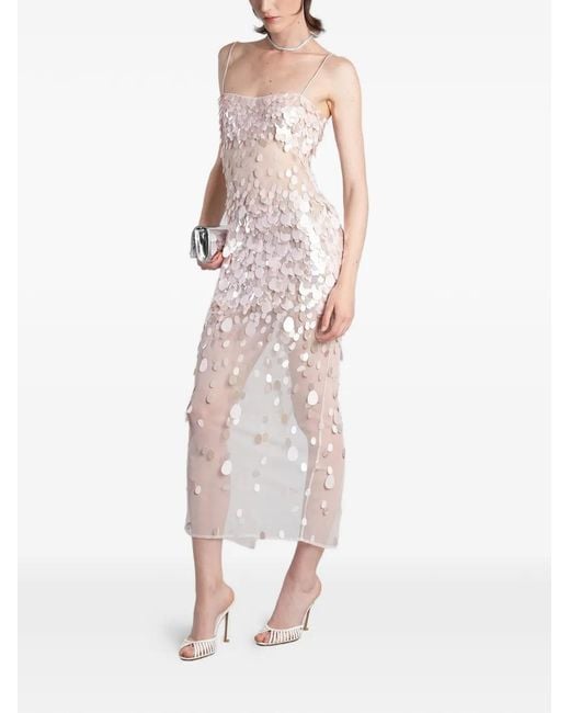 retroféte White Mischa Sequin-Embellished Semi-Sheer Midi Dress