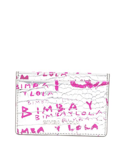 Bimba Y Lola Pink Logo-stamp Crocodile-effect Cardholder