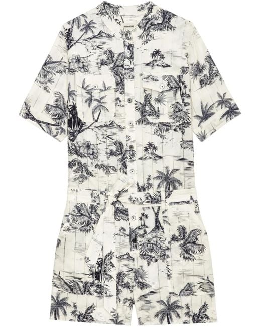 Zadig & Voltaire Gray Tropical Island-Print Playsuit