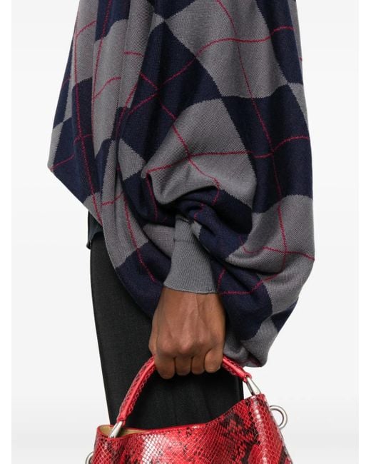 A.W.A.K.E. MODE Blue High-Neck Diamond-Pattern Sweater