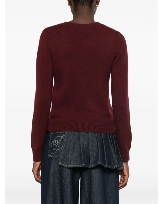 Self-Portrait Red Sequin-Embellished Floral-Patch Sweater