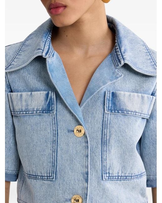 Patou Blue Short-Sleeves Cropped Jacket