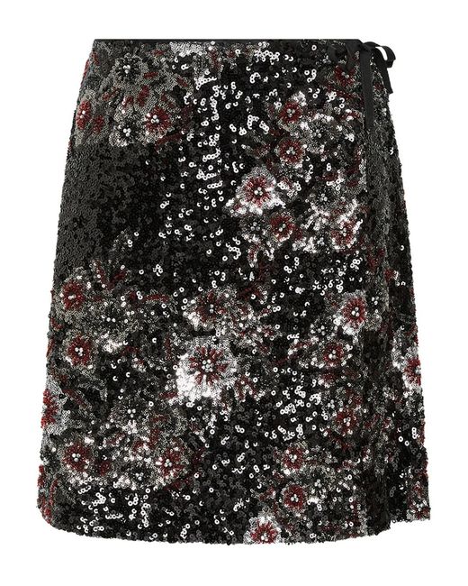 Maliparmi Black Sparkling Flowers Wrap Mini Skirt