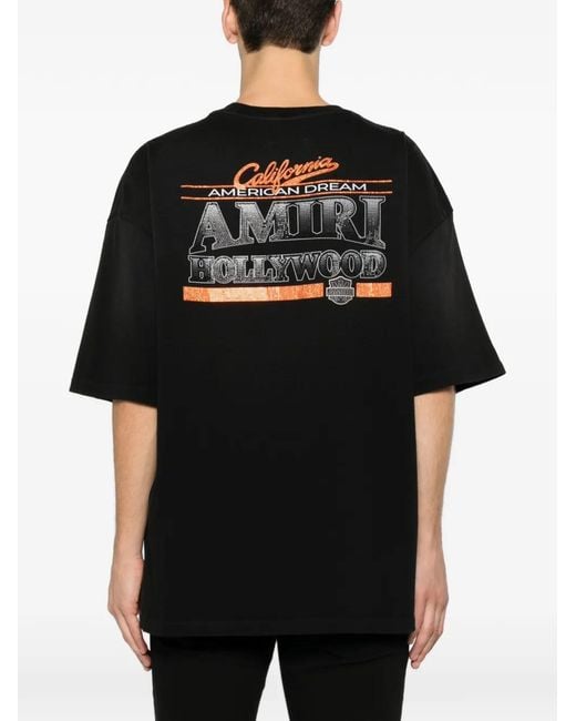 Amiri Black Crystal-Embellished Logo-Print T-Shirt for men