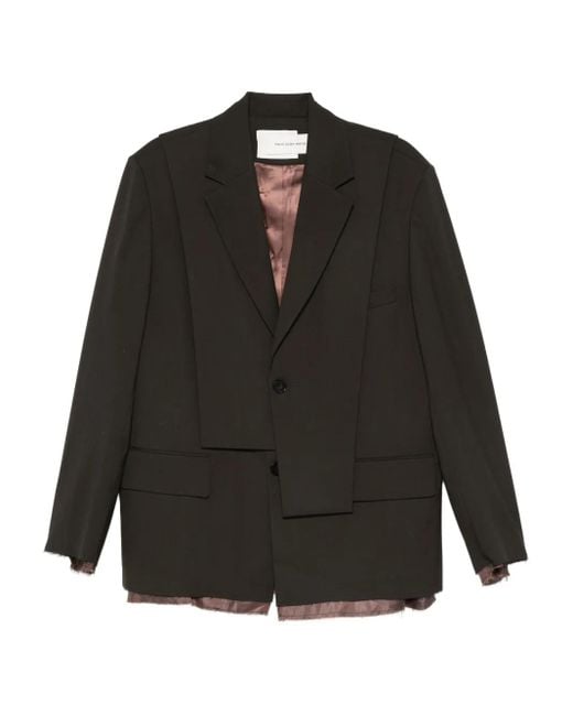 Feng Chen Wang Gelaagde Blazer Met Franje Afwerking in het Black voor heren