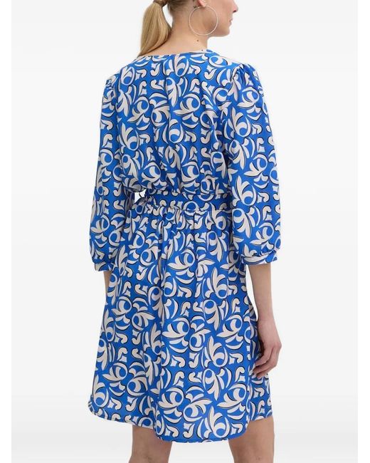Morgan Blue V-Neck Patterned Mini Dress