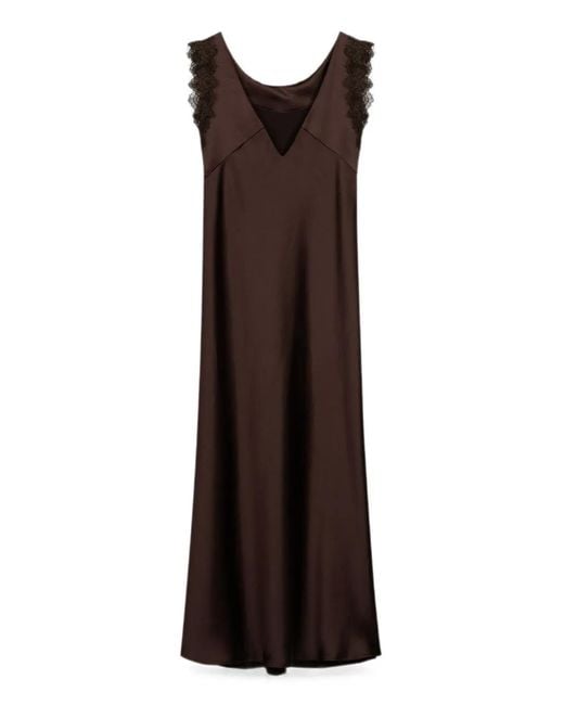 Luisa Cerano Brown Lace-Trim Maxi Dress