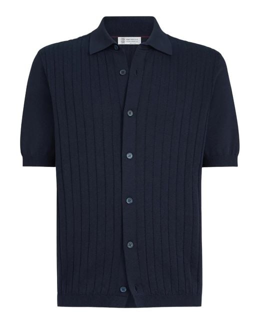 Brunello Cucinelli Blue Ribbed Knit Shirt for men