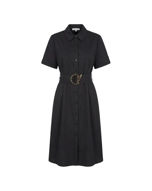 Patrizia Pepe Black Belted Short-Sleeve Maxi Shirt Dress