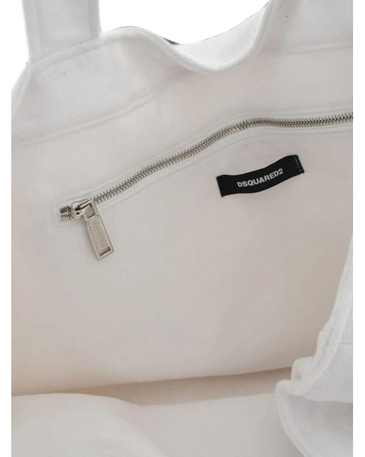 DSquared² White Logo-Embossed Cotton-Terry Tote Bag for men