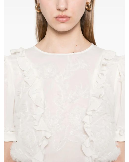 Elisabetta Franchi Top Met Ruches En Borduurwerk in het White