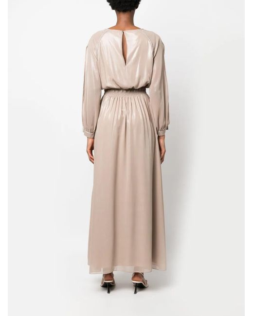 Peserico Natural Satin-Finish Rhinestone-Embellished Long Dress