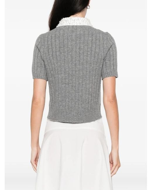 Maje Gray Removable Beaded Collar Sweater