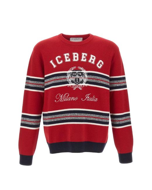 Iceberg Embroidered Striped Wool Sweater for men