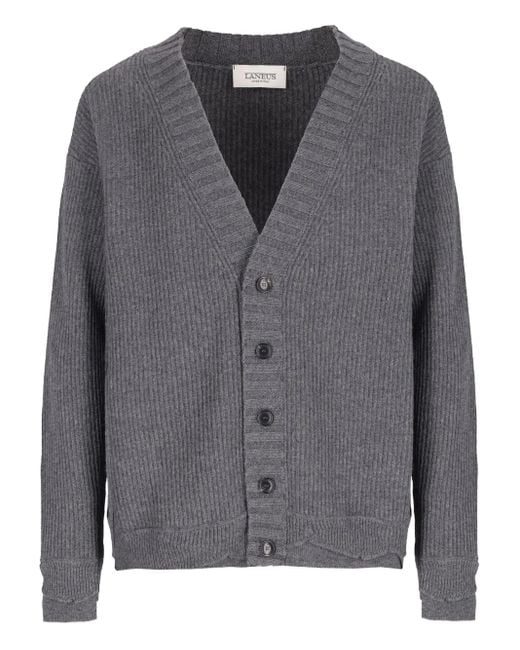 Laneus Gray Ribbed Knitted Cardigan for men