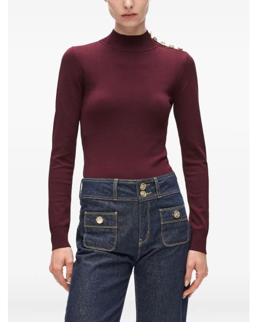 Karl Lagerfeld Purple Mock-Neck Knitted Top