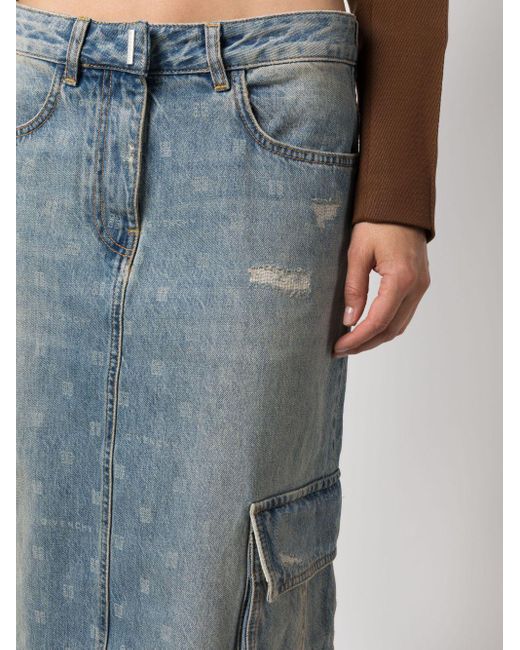 Jupe cargo en jean à motif monogrammé Givenchy en coloris Blue
