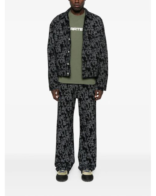 Arte' Black Graphic-Print Denim Jacket for men