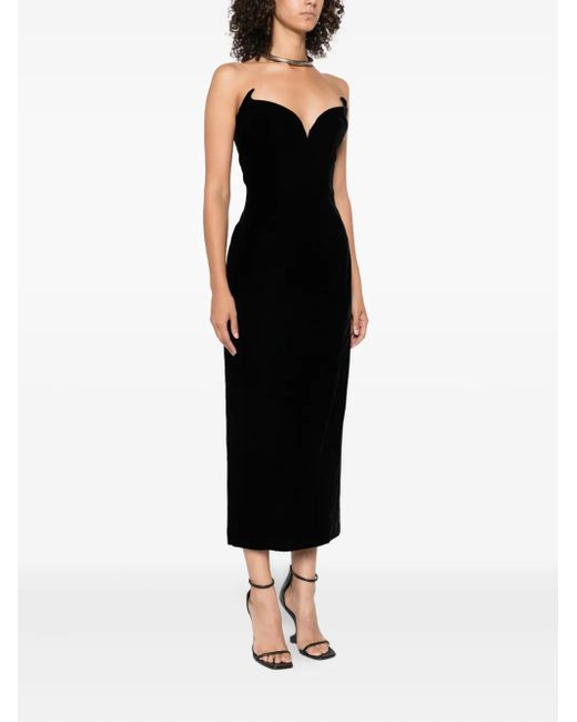Mugler Black Signature Sweetheart-Neckline Velvet Dress