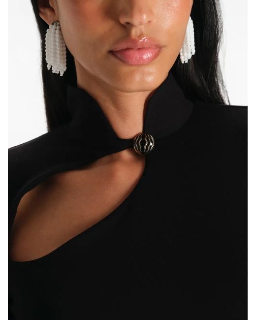 MANURI Black Cut-Out High-Neck Blouse