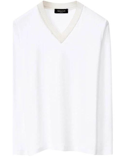 Fabiana Filippi White Jersey V-Neck T-Shirt