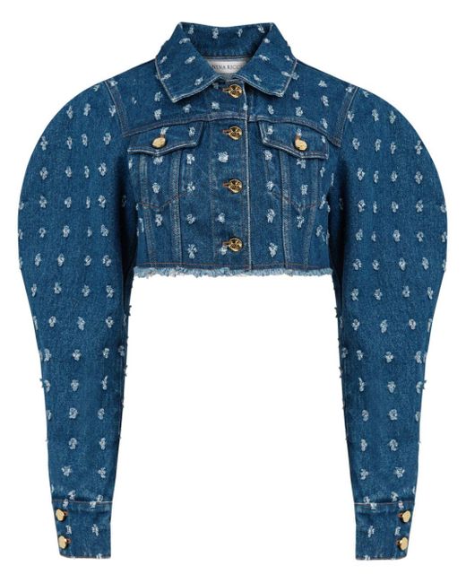 Nina Ricci Blue Distressed-effect Cropped Denim Jacket