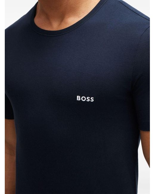 Boss Blue Cotton Undershirts (pack Of Three) for men