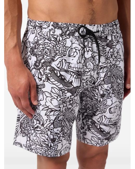 Philipp Plein White Swimming Shorts Skull All-Over for men