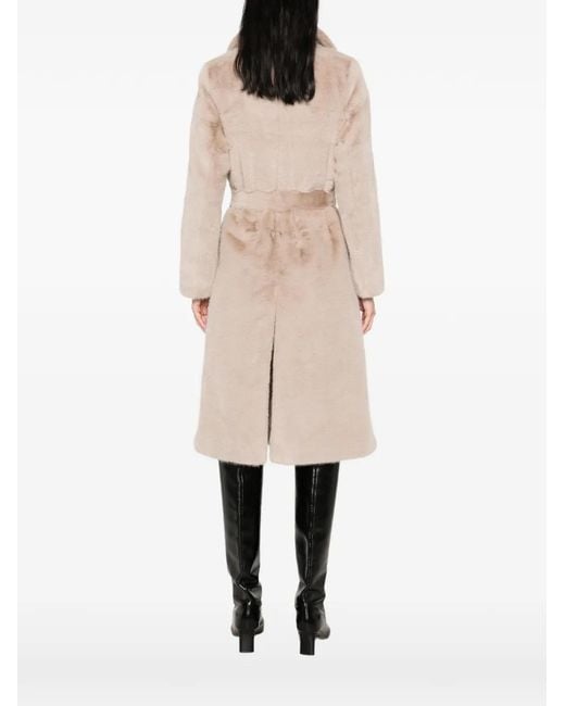 DUNO Natural Belted Shearling-Effect Coat