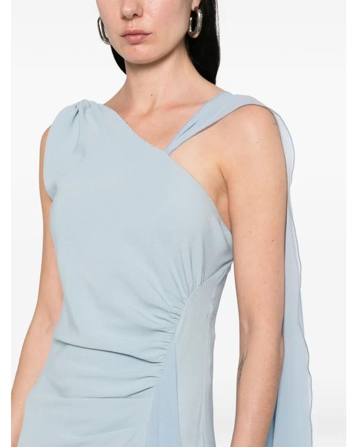 DE SANTIS Blue Gathered One-Shoulder Dress