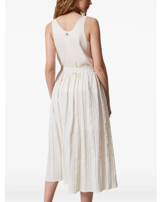 Twinset White Linen-Blend Skirt