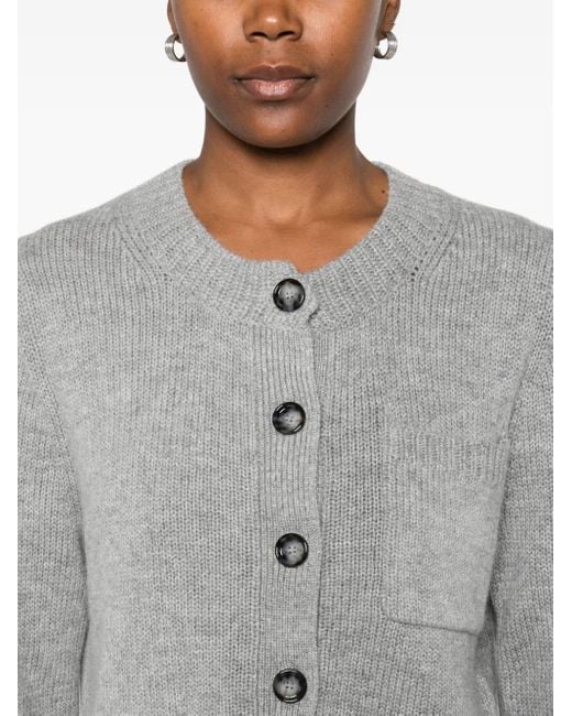 Allude Gray Button-Front Pocketed Cardigan