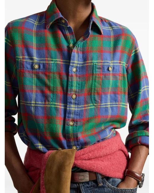 Polo Ralph Lauren Blue Check-Print Button-Down Shirt for men
