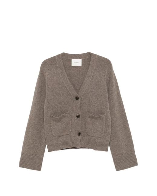 Lisa Yang Brown Danni V-Neck Patch-Pocket Cardigan