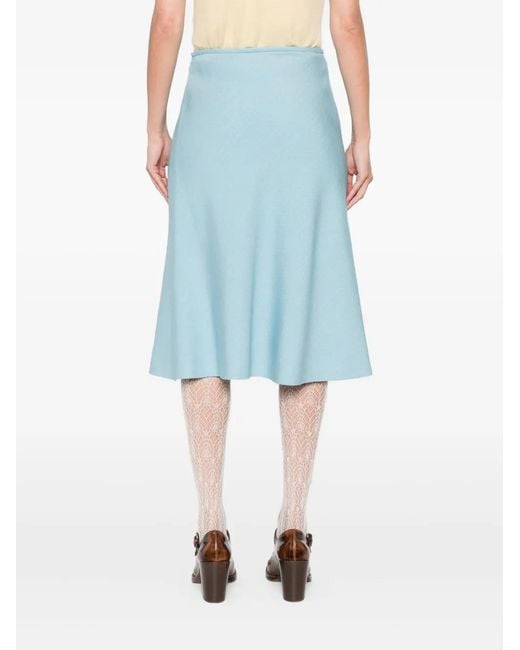Valentino Garavani Blue V-Detail A-Line Midi Skirt