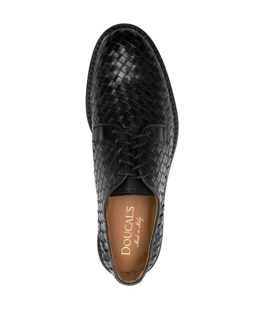 Doucal's Black Interwoven Leather Derby Shoes for men